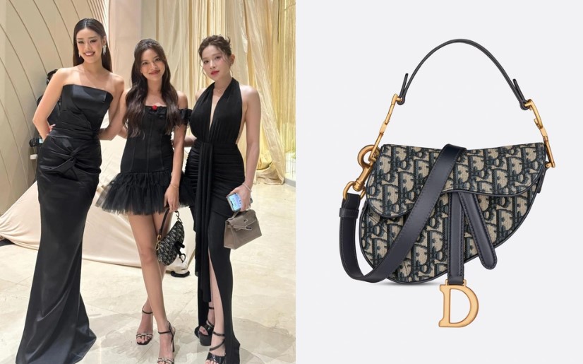 Á hậu Thủy Tiên diện váy đen cổ chữ V mị lực cũng chiếc túi Medium Lady D-Lite Bag của Dior